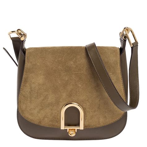 Michael Kors Designer Delfina Large Leather Suede Olive Green 